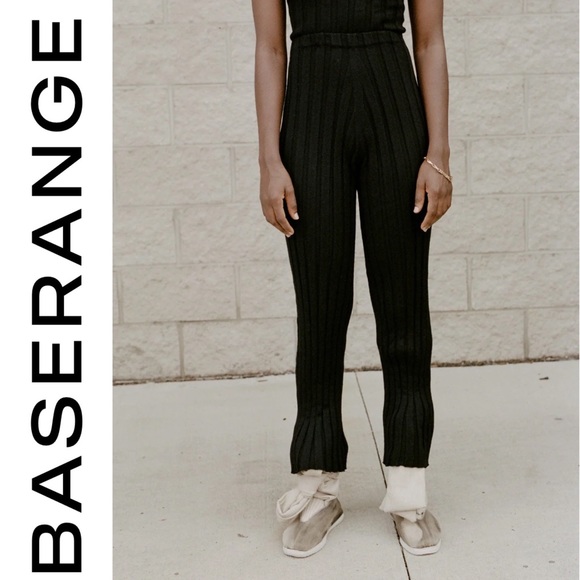 BASERANGE Black Adler Lounge Pants Ribbed Merino Wool Knit High Waisted Rise L - Picture 4 of 15